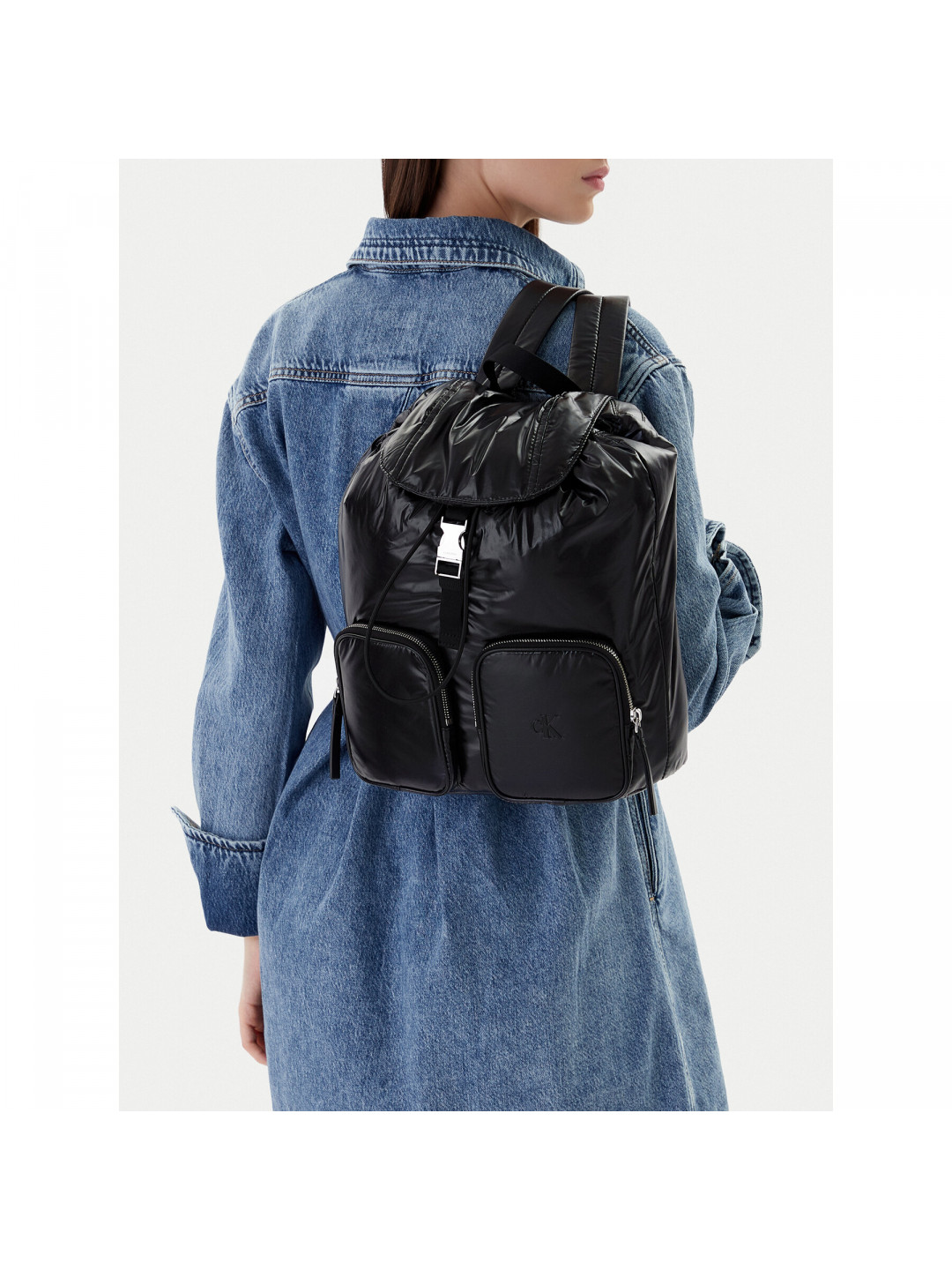 Batoh Calvin Klein Pocket Nylon Flap Backpack LV04F3406G Černá